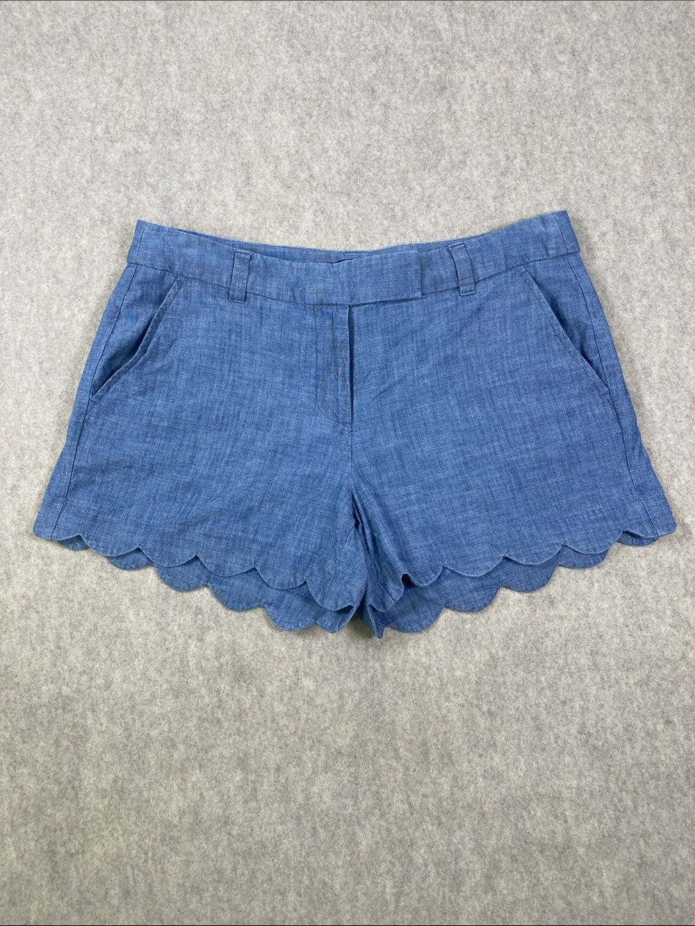 J.Crew Chambray Scalloped Hem Shorts Blue Cotton Size 10